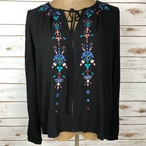 Parker Tunic Blouse Boho Embroidery Tie Neck